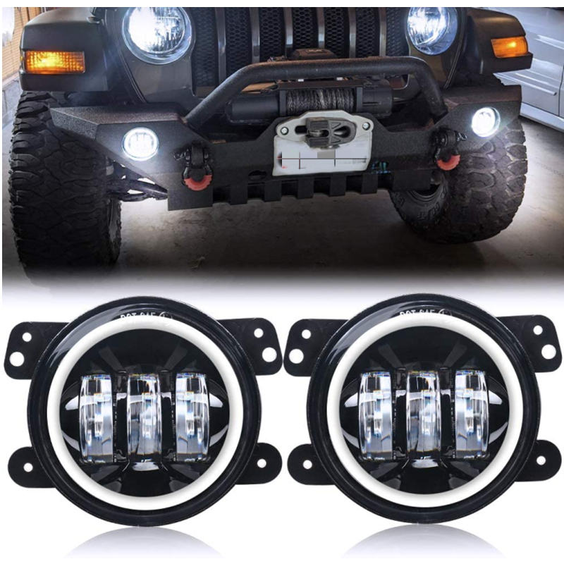 4" Inch LED Fog Lights Lamp with White Halo Ring DRL for 20072017 Jeep