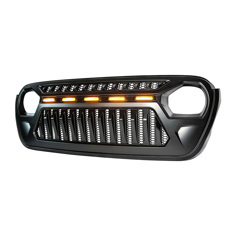 Mesh Grille Front Grill Cover Matte Black with Amber LED Running Lights